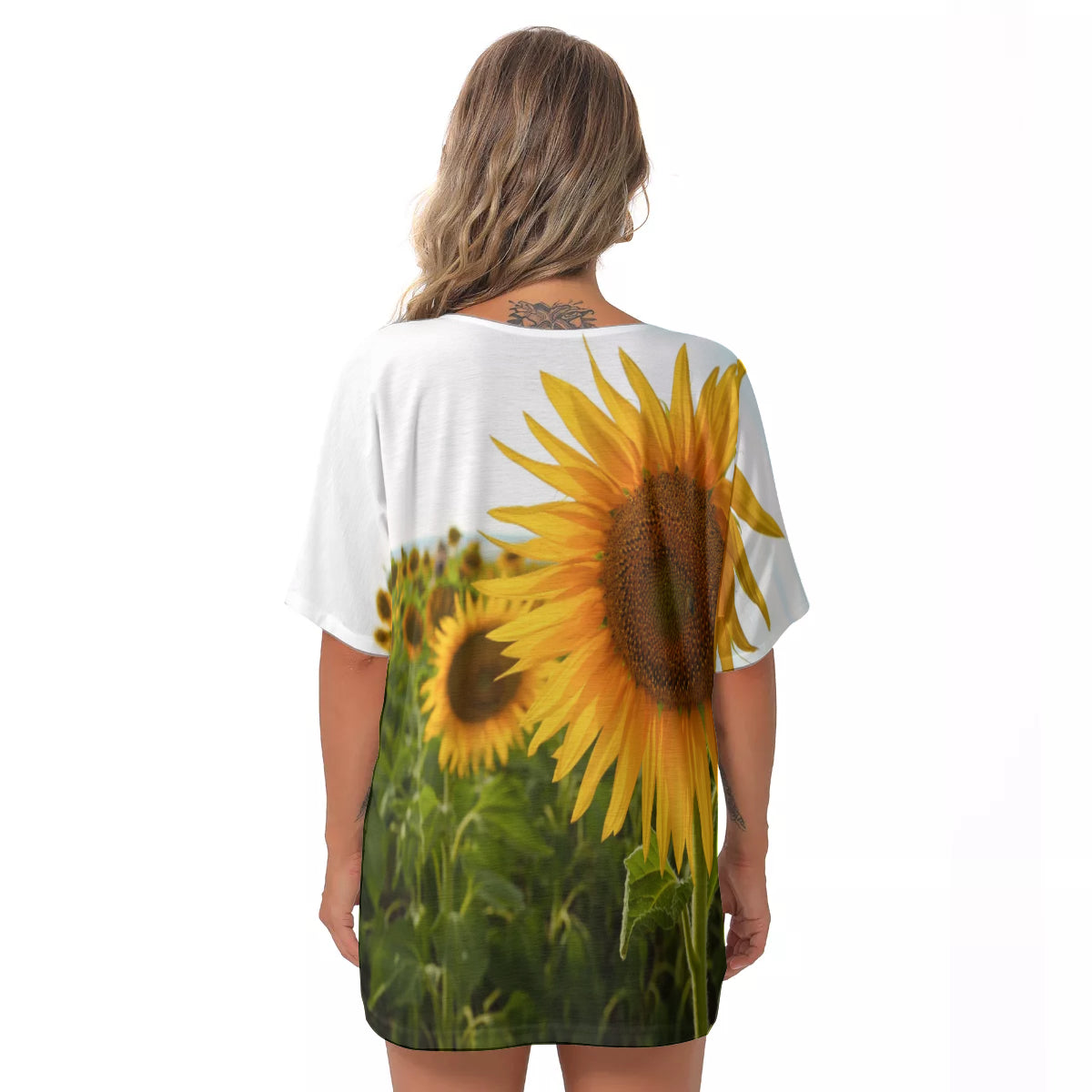 Sunflowers Bat Sleeves V-Neck Top up to 2 XL (FWS) 4