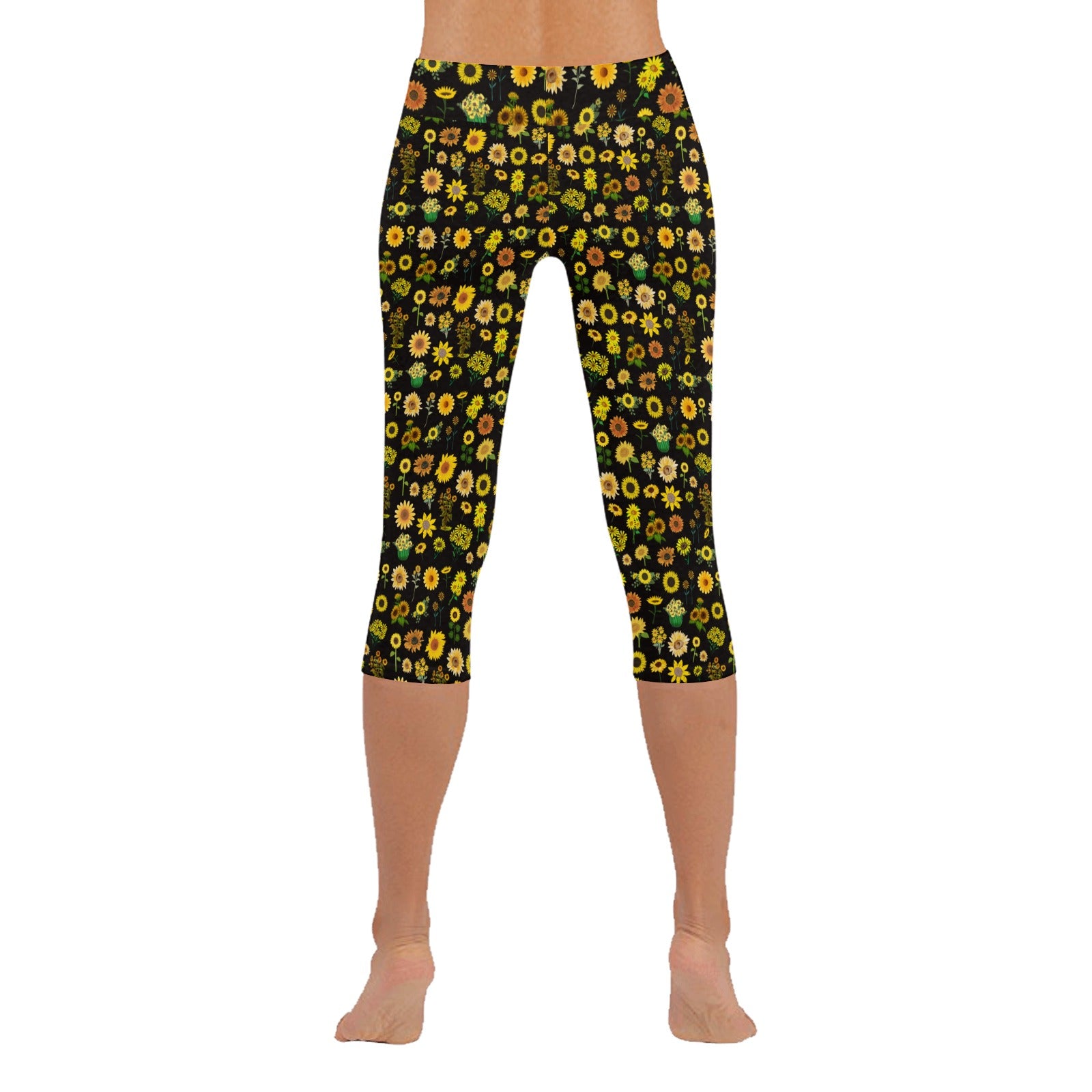 Sunflowers Graphic Black Capri Leggings up to 5 XL 3