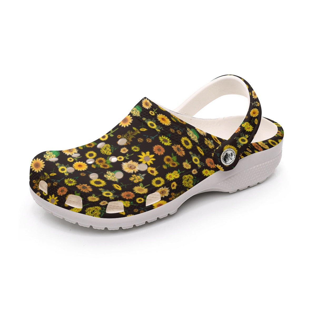 Sunflowers Graphic Black Rubber Clogs up to size 12 1