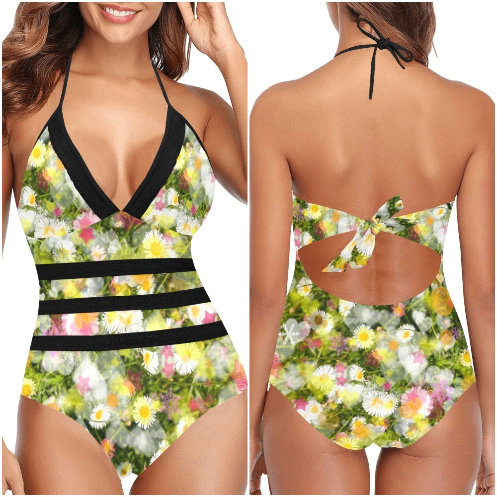 Tiny Daisies Lace Band Embossing Swimsuit up to 2 XL (FWS)