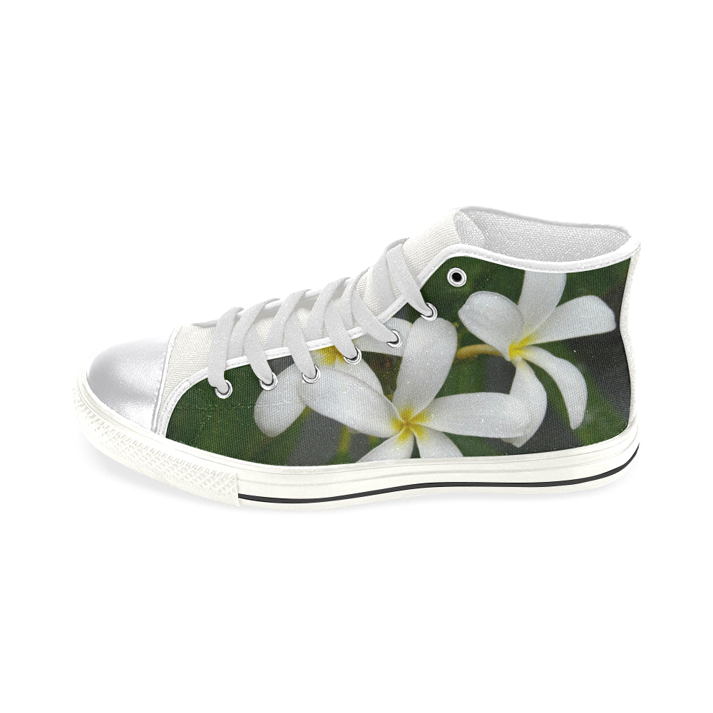 White Frangipanis High Top Women's Shoes up to Size 12 2