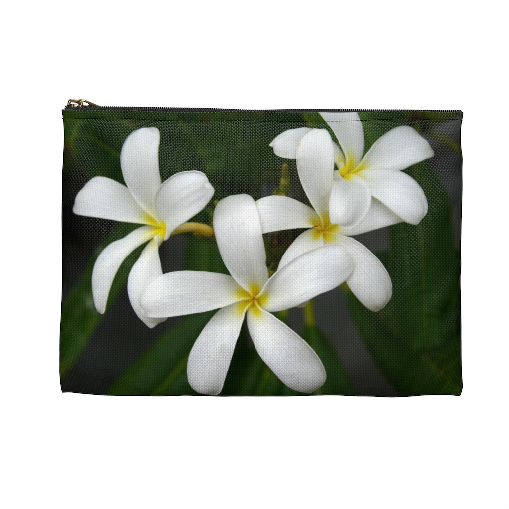 White Frangipanis Zippered Accessory Bag (FWS) Made in the USA 6