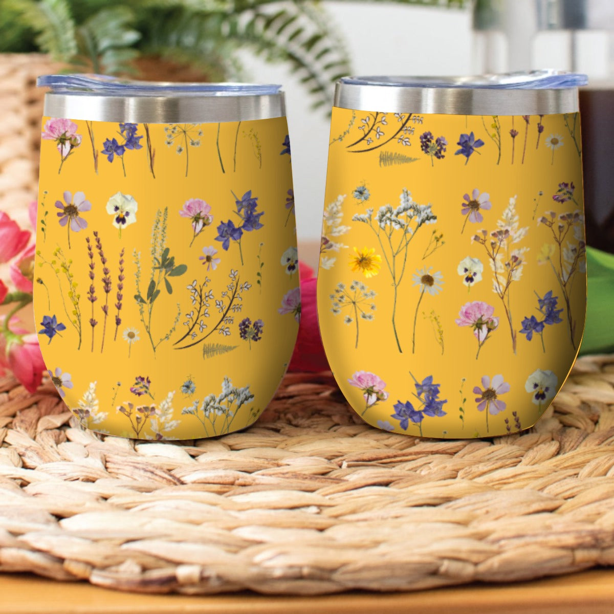 Wildflowers Light Orange Stainless Steel Cup with Lid 1