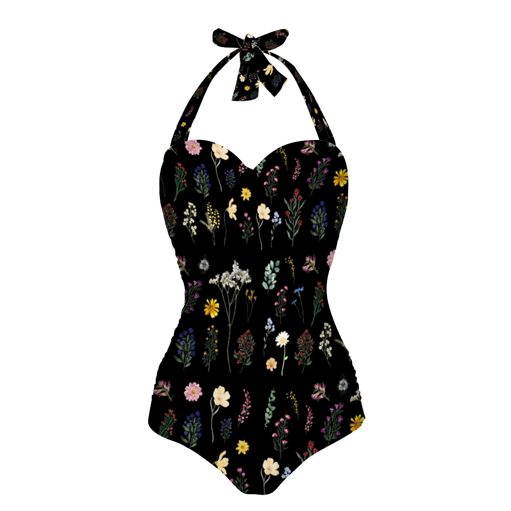 Wildflowers Black Halter Neck Swimsuit (FWS) up to 2 XL 2