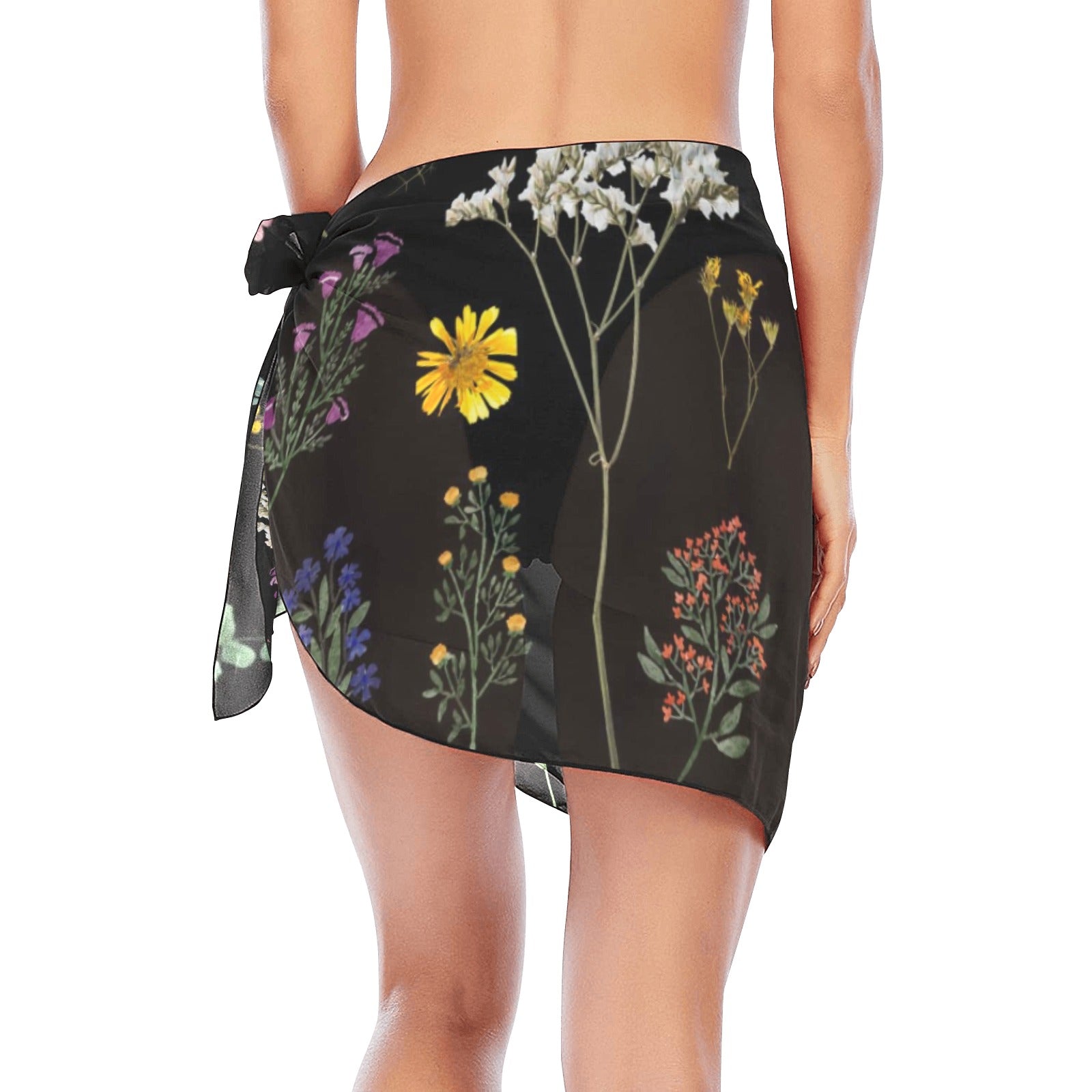 Wildflowers Black Short Chiffon Sarong Wrap up to 5 XL 2