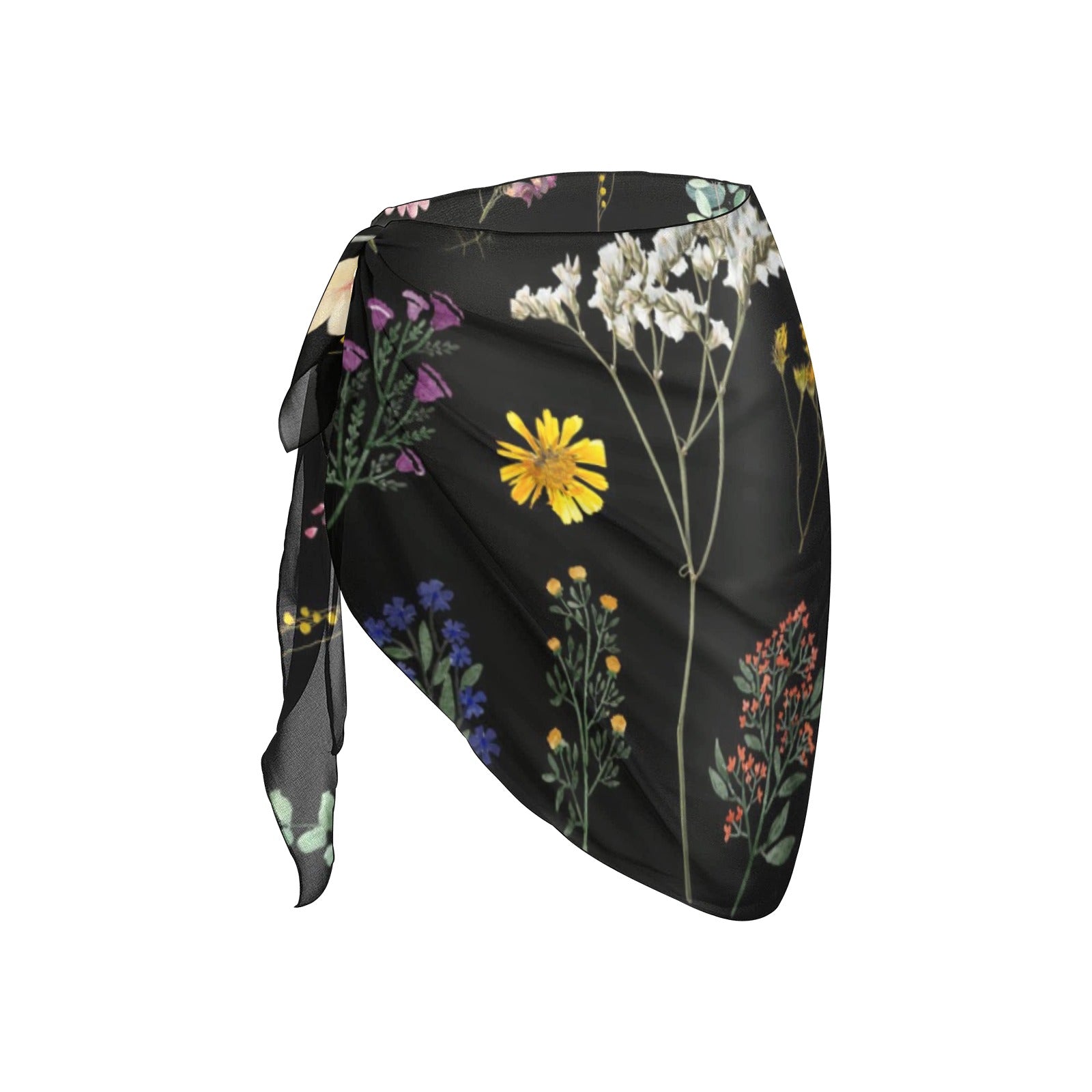 Wildflowers Black Short Chiffon Sarong Wrap up to 5 XL 4