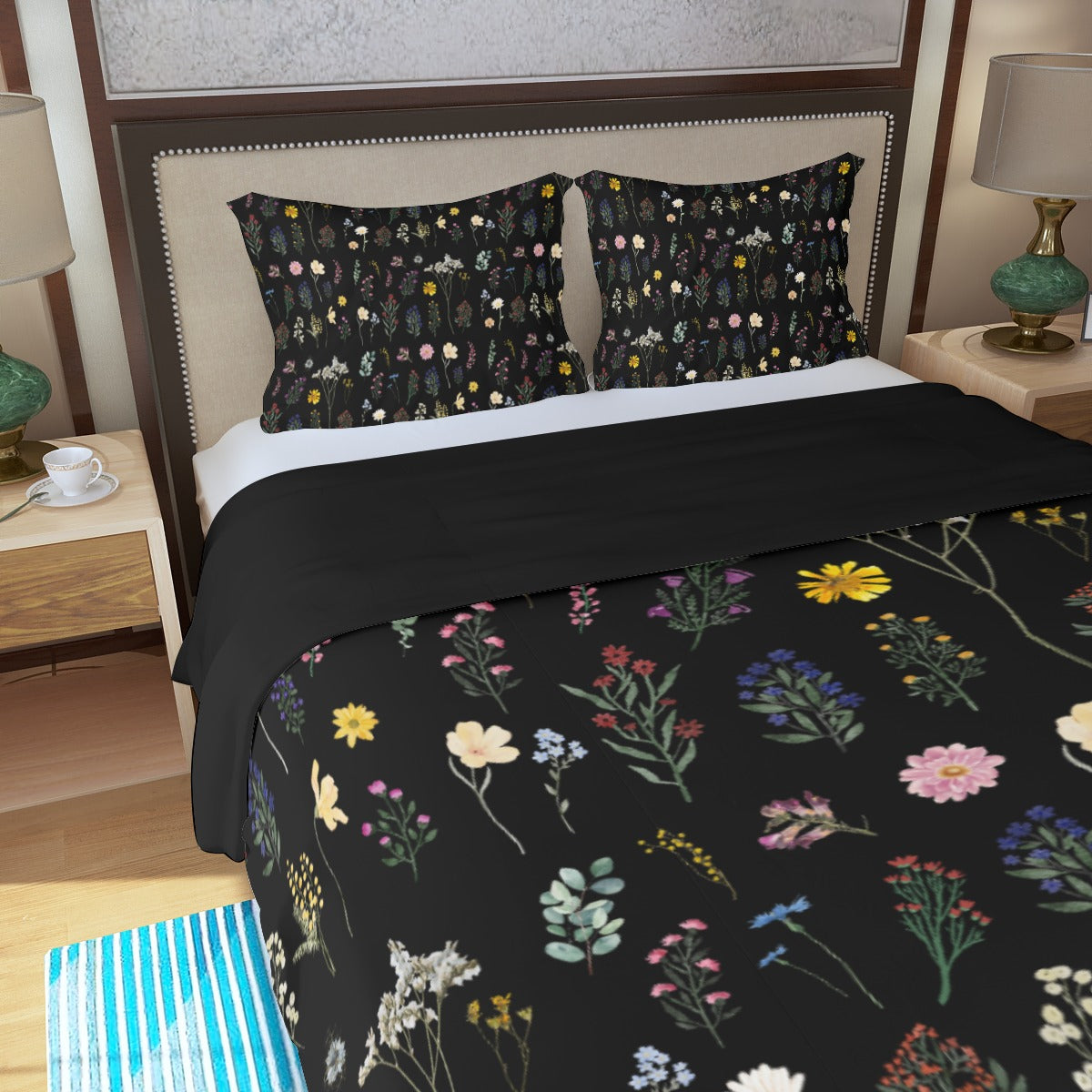 Wildflowers Black Three Piece Bed Cover Set 2