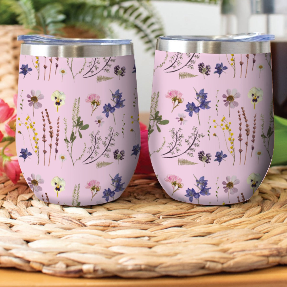 Wildflowers Pink Stainless Steel Cup with Lid 1