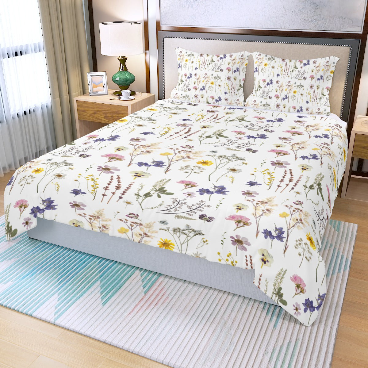 Wildflowers White Three Piece Bed Cover Set 1