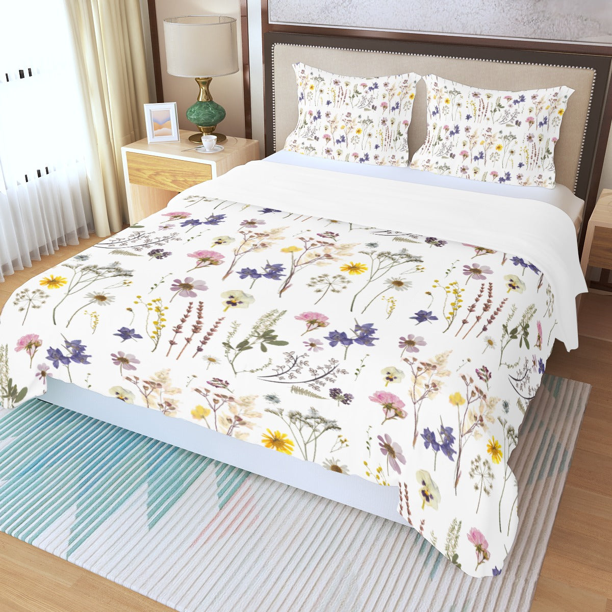 Wildflowers White Three Piece Bed Cover Set 3