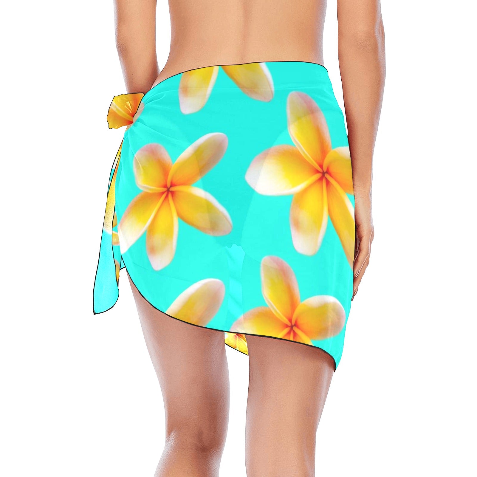 Yellow Frangipanis Aqua Chiffon Sarong Wrap up to 5 XL 2