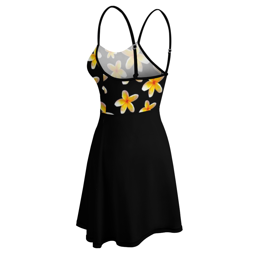 Yellow Frangipanis Black Short Dress up to 2 XL (FWS) 5