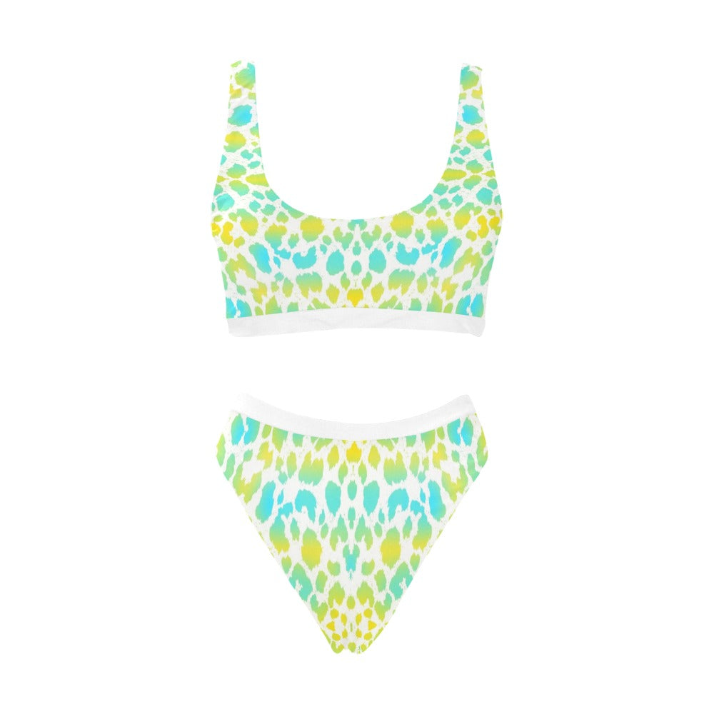 Yellow Aqua Spots Sport Top & High-Waisted Bikini up to 5 XL (FWS)