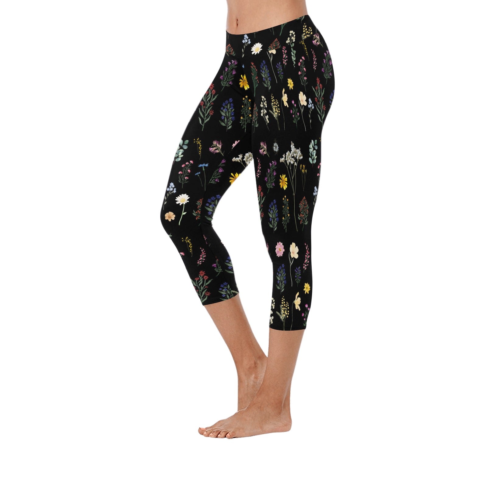 Wildflowers Black Capri Leggings up to 5 XL