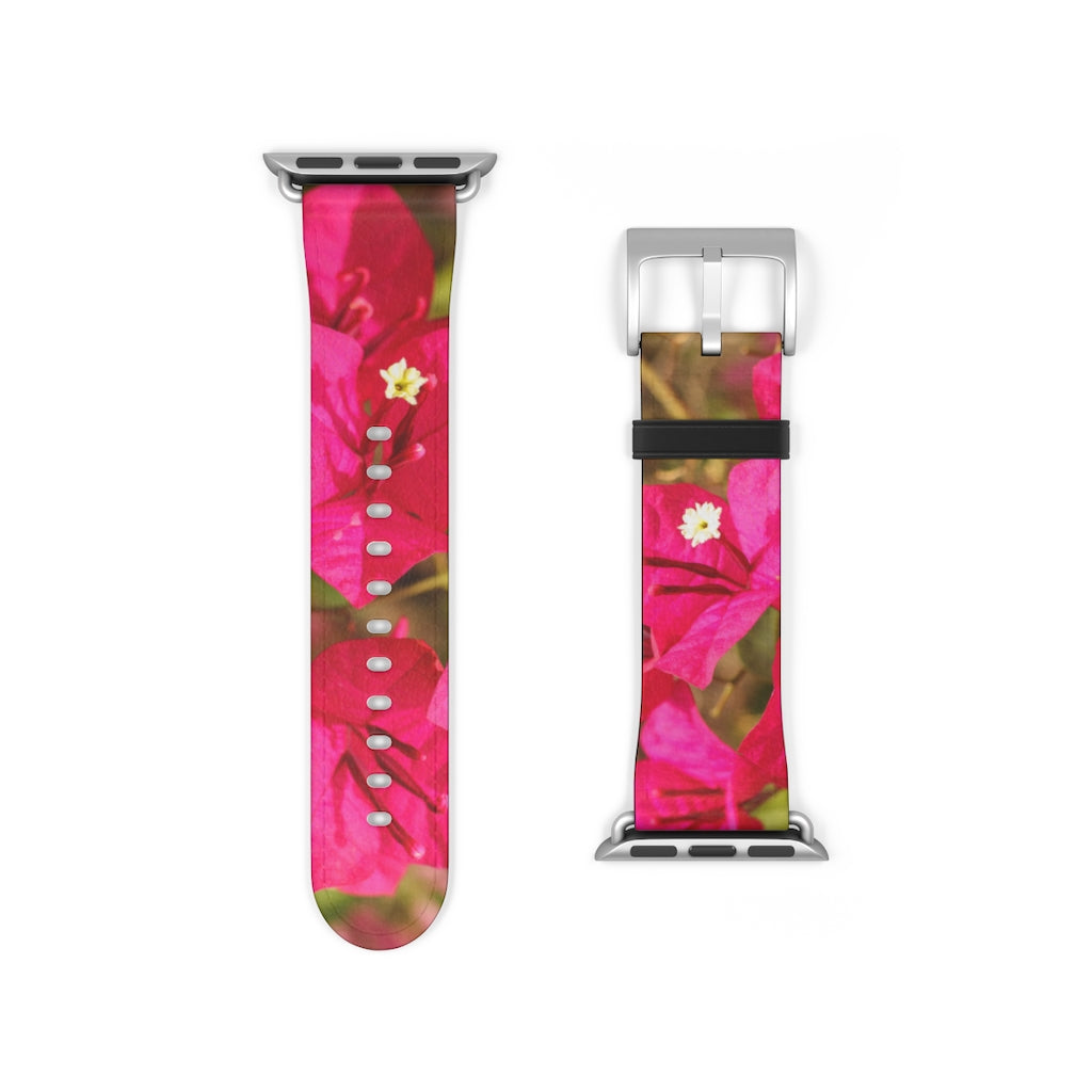 Crimson Bougainvillea Apple iWatch Strap Vegan Leather