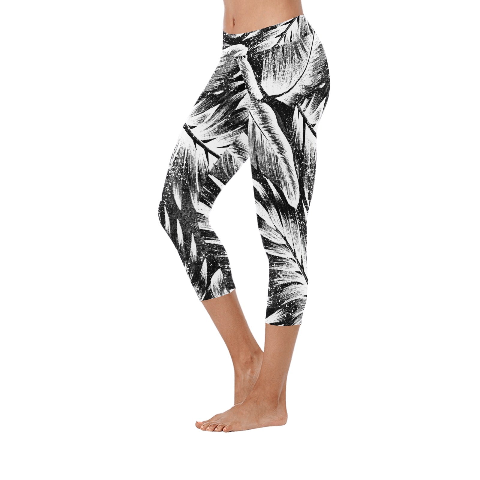 Leaves 1 B & W Capri Leggings up to 5 XL