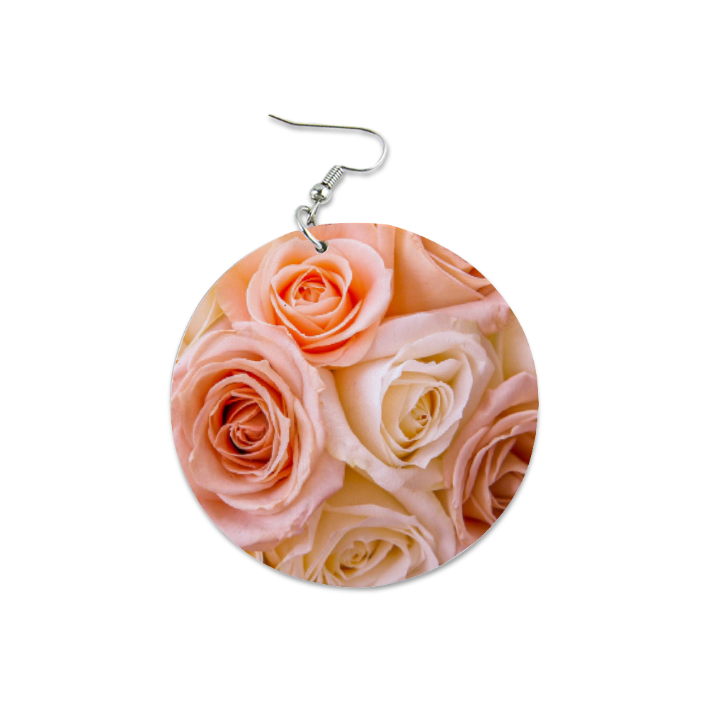 Pinky Roses Round Wooden Earrings (FWS)