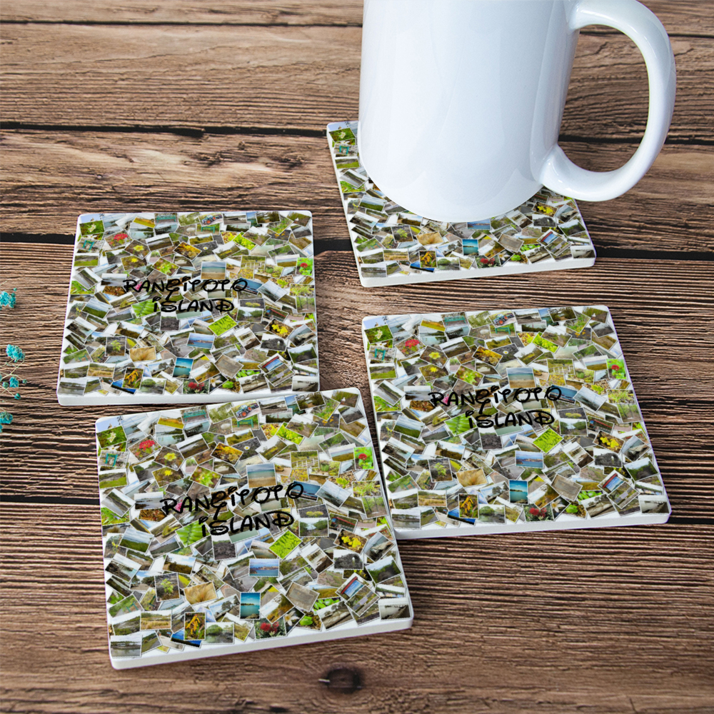 Rangitoto Island 4 Piece Cork Backed Ceramic Coaster Set