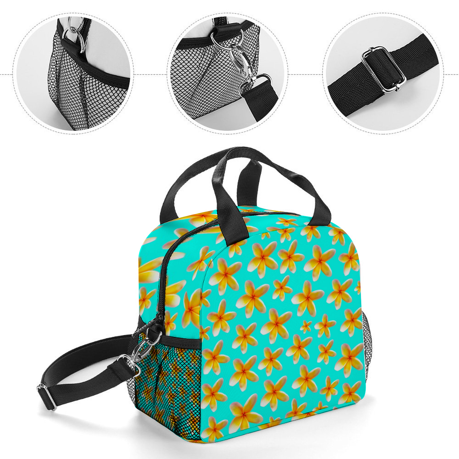 Yellow Frangipanis Aqua Insulated Lunch Bag with Handles & Top Strap