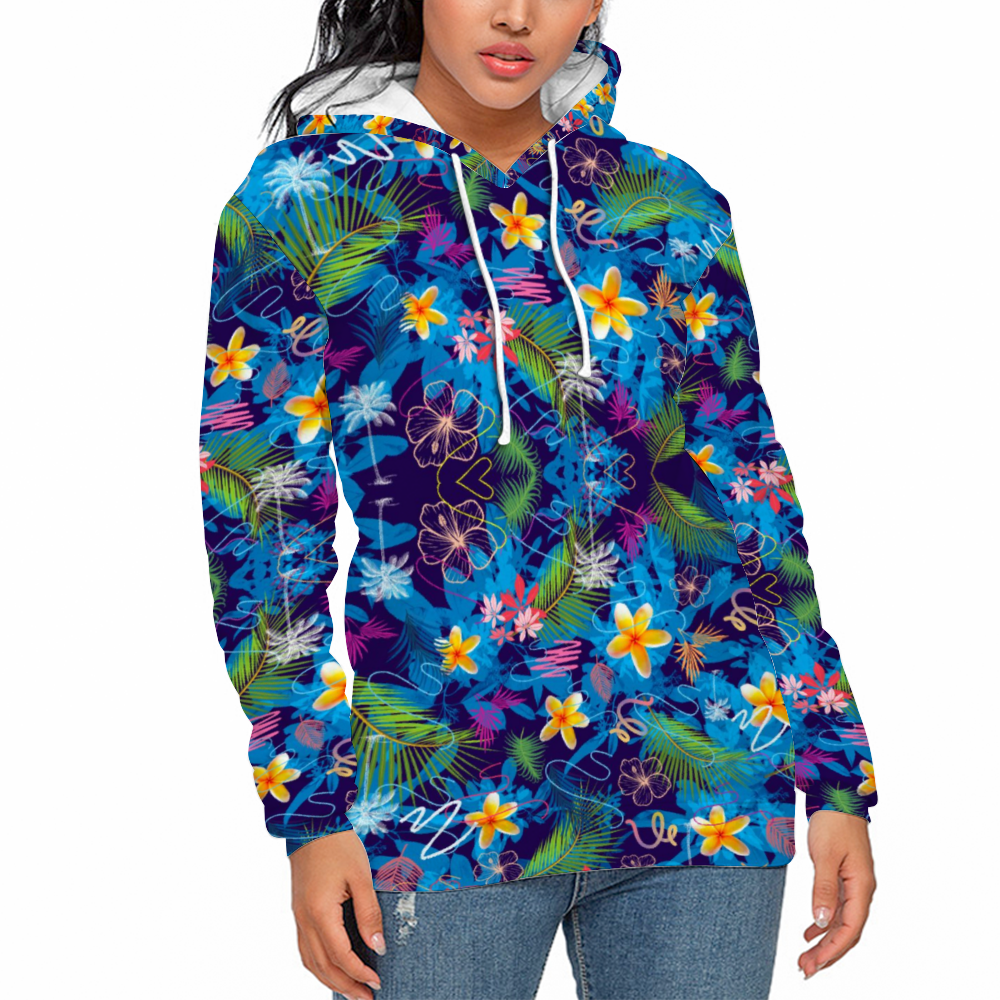 Hawaiian Blue Unisex All Over Print Plush Hoodie with Pockets up to 5 XL