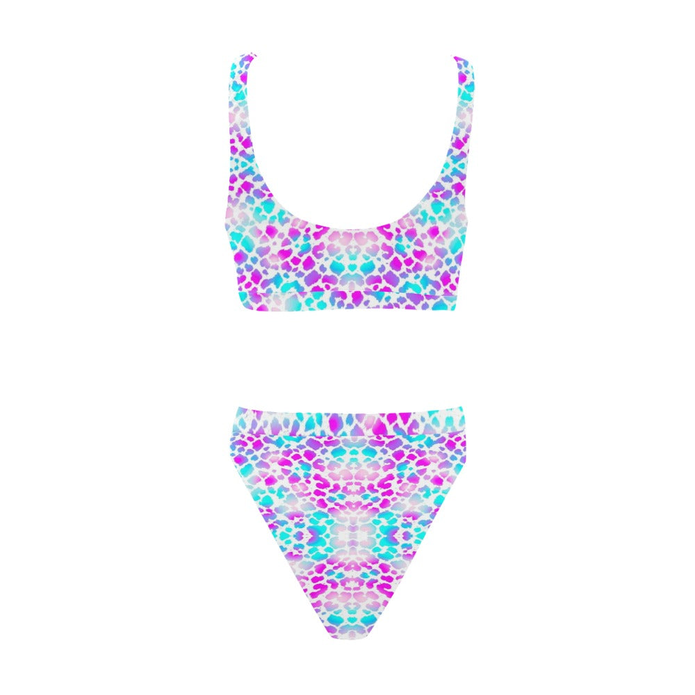 Pink Purple Aqua Spots Sport Top & High-Waisted Bikini up to 5 XL (FWS)