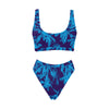 Blue on Blue Leaves Sport Top & High-Waisted Bikini up to 5 XL (FWS)