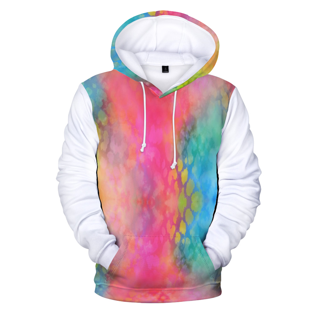 Rainbow Cotton Floss Print Thick Plush Hoodie with Pockets up to 5 XL