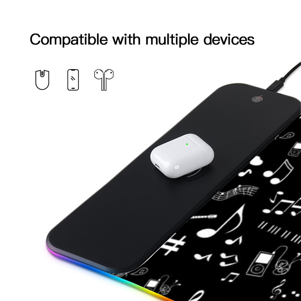 Musical Notes Wireless Charging Luminous Mousepad in two sizes