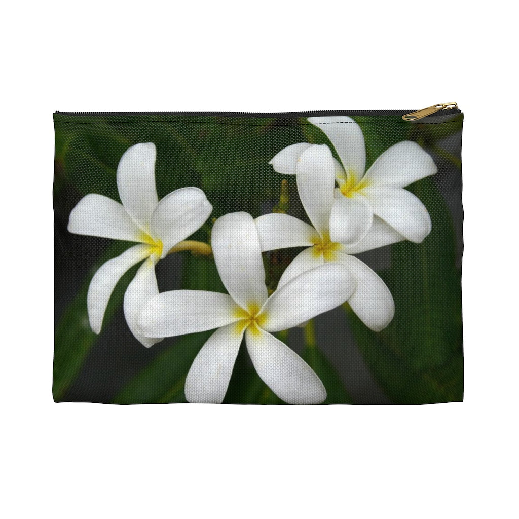 White Frangipanis Zippered Accessory Pouch (FWS)