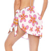 Graphic Pink Frangipanis White Short Chiffon Sarong Wrap (FWS)