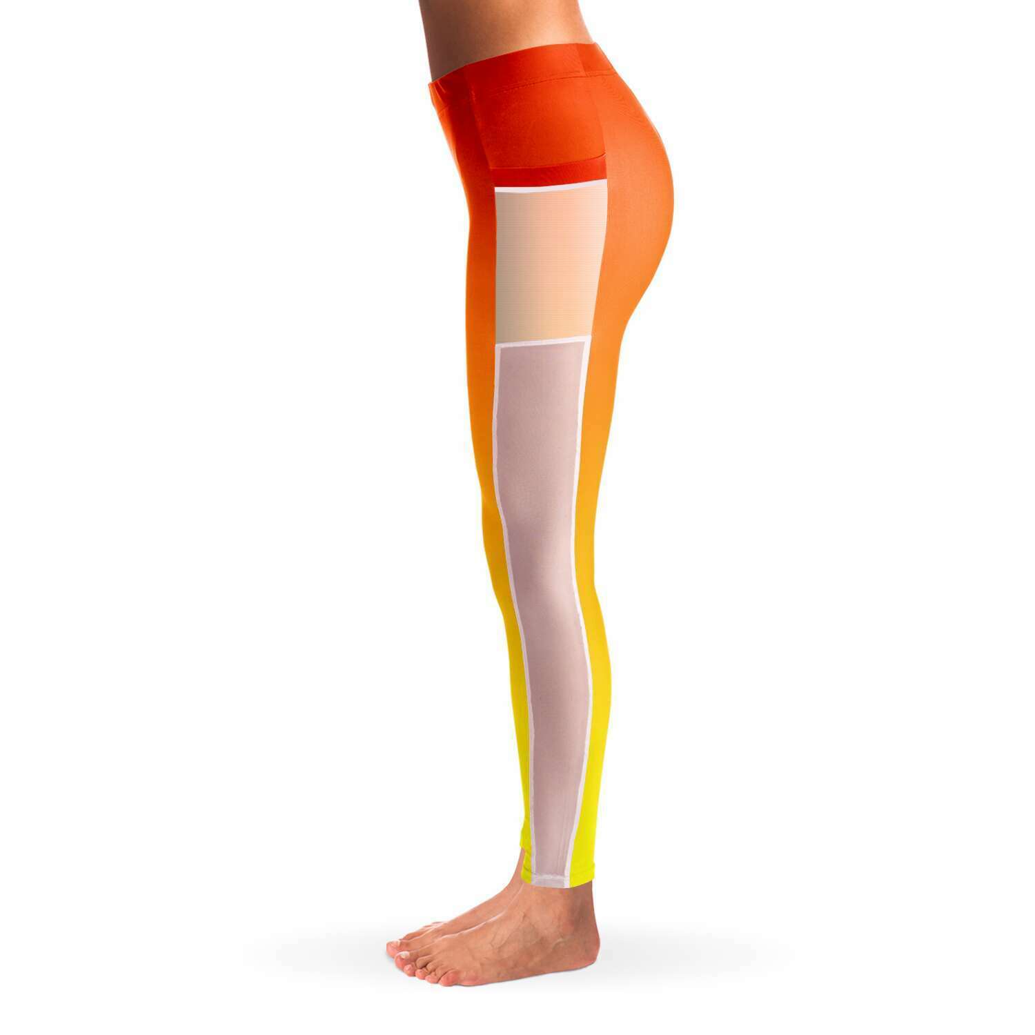 Ombre Orange Yellow Mesh Panel Side Pockets Leggings (FWS)