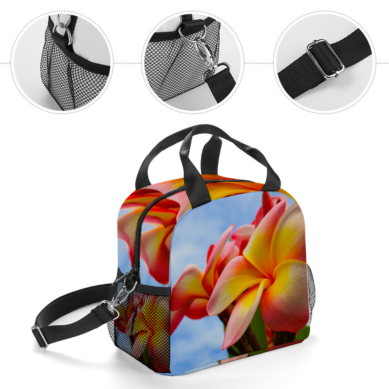 Frangipani Sky Insulated Lunch Bag with Handles & Shoulder Strap