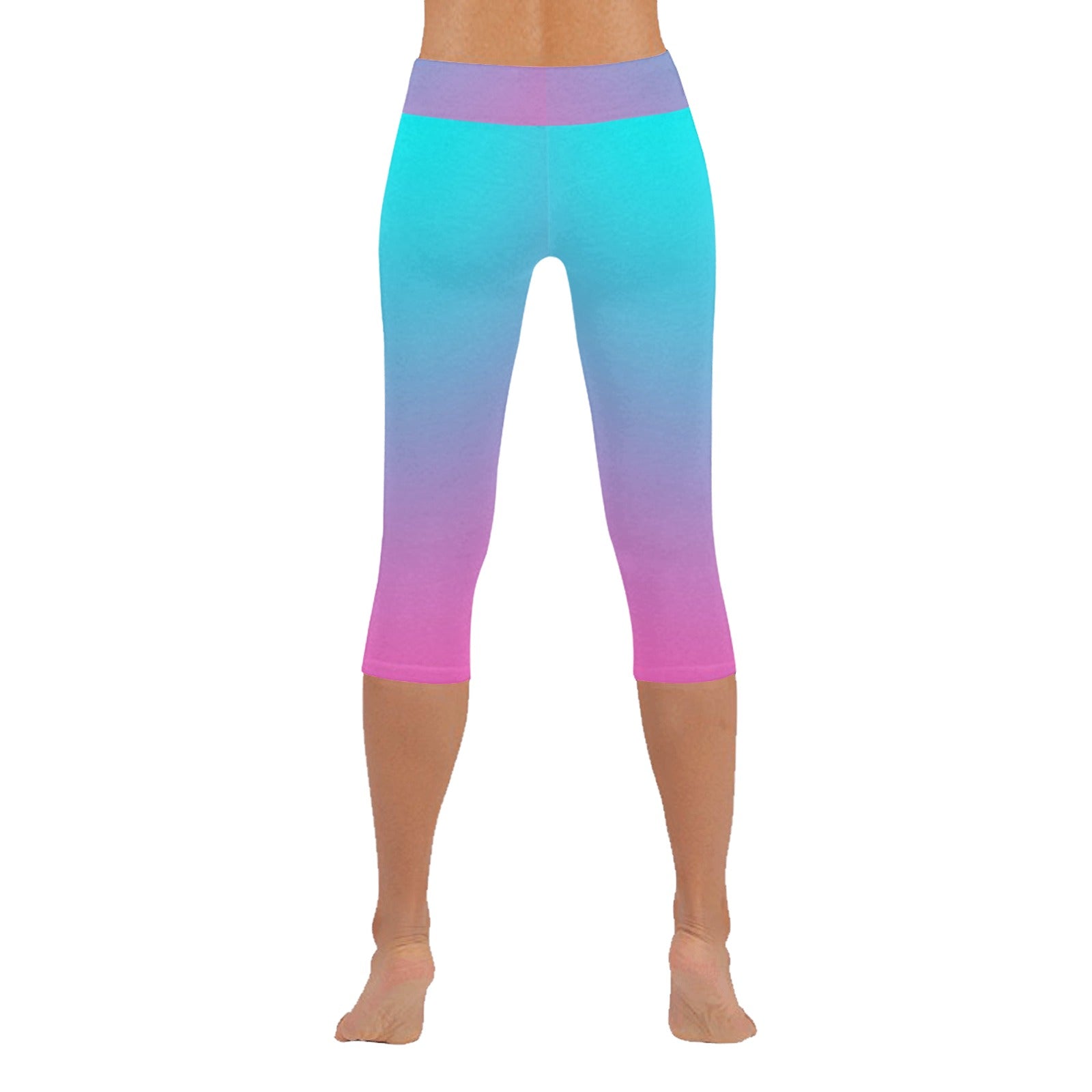 Ombre Aqua Pink Capri Leggings up to 5 XL