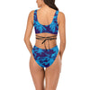 Blue on Blue Leaves Cross String Bikini up to 2 XL (FWS)