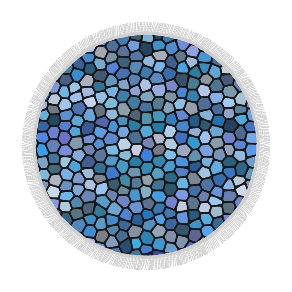 Black and Blue Stained Glass Circular Beach Shawl / Blanket (FWS)