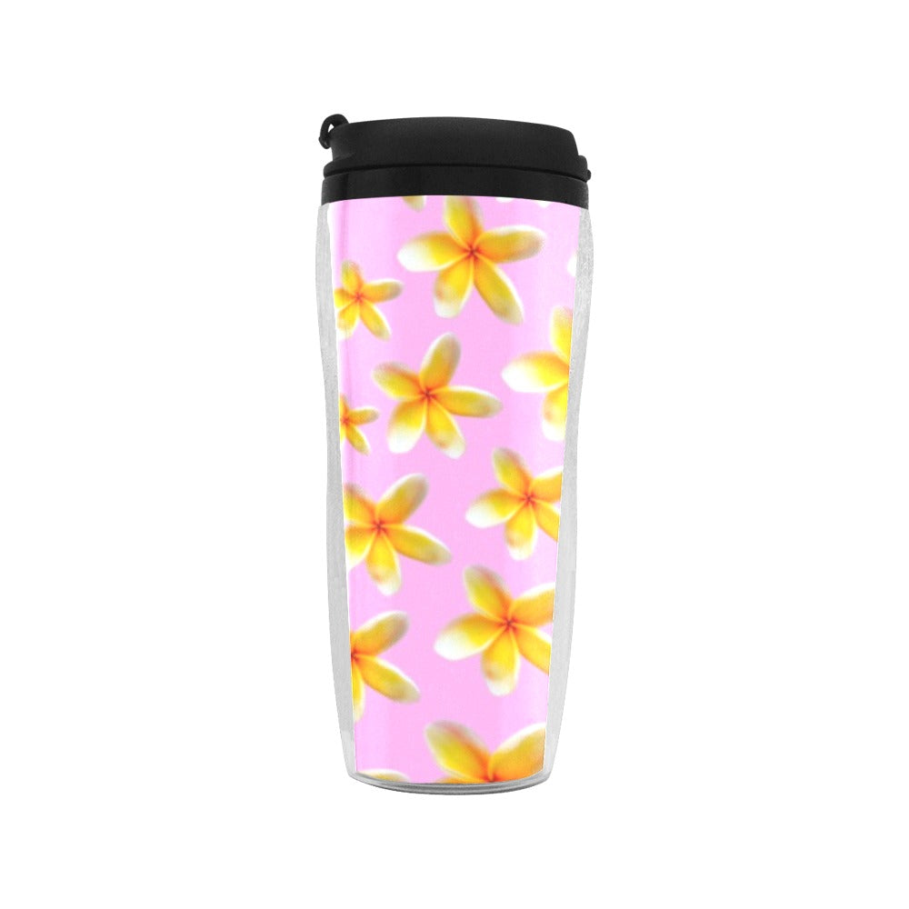 Yellow Frangipanis Pink Reusable Cup