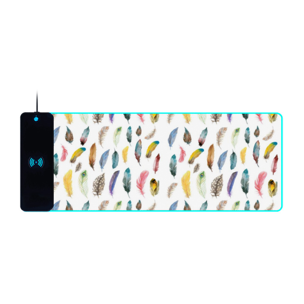 Colourful Feathers Wireless Charging Luminous Mousepad in two sizes (Shipping Worldwide)