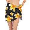 Yellow Frangipanis Black Short Chiffon Sarong Wrap (FWS)