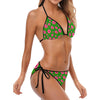 Graphic Pink Hibiscus Green String Bikini up to 5 XL (FWS)