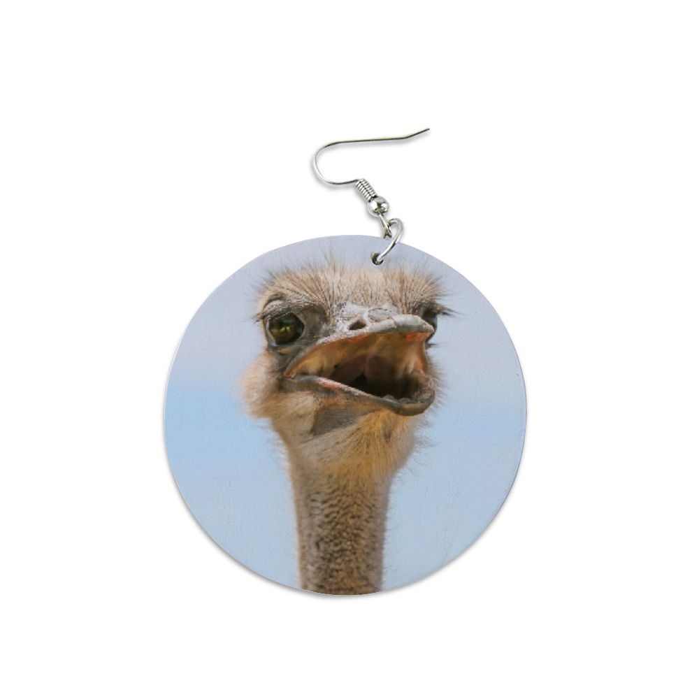 Ostrich Round Wooden Earrings (FWS)