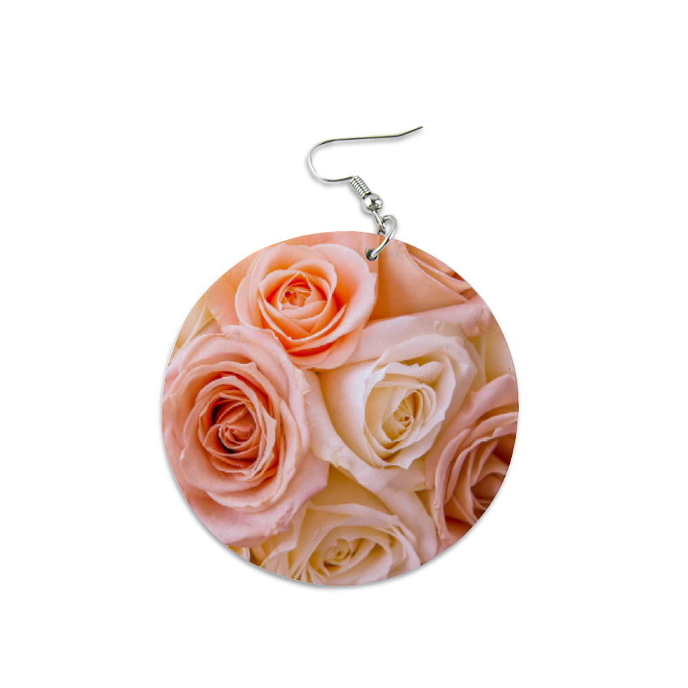 Pinky Roses Round Wooden Earrings (FWS)