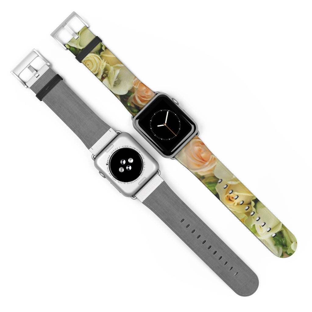 Cream Roses Apple iWatch Replacement Strap Vegan Leather (FWS)