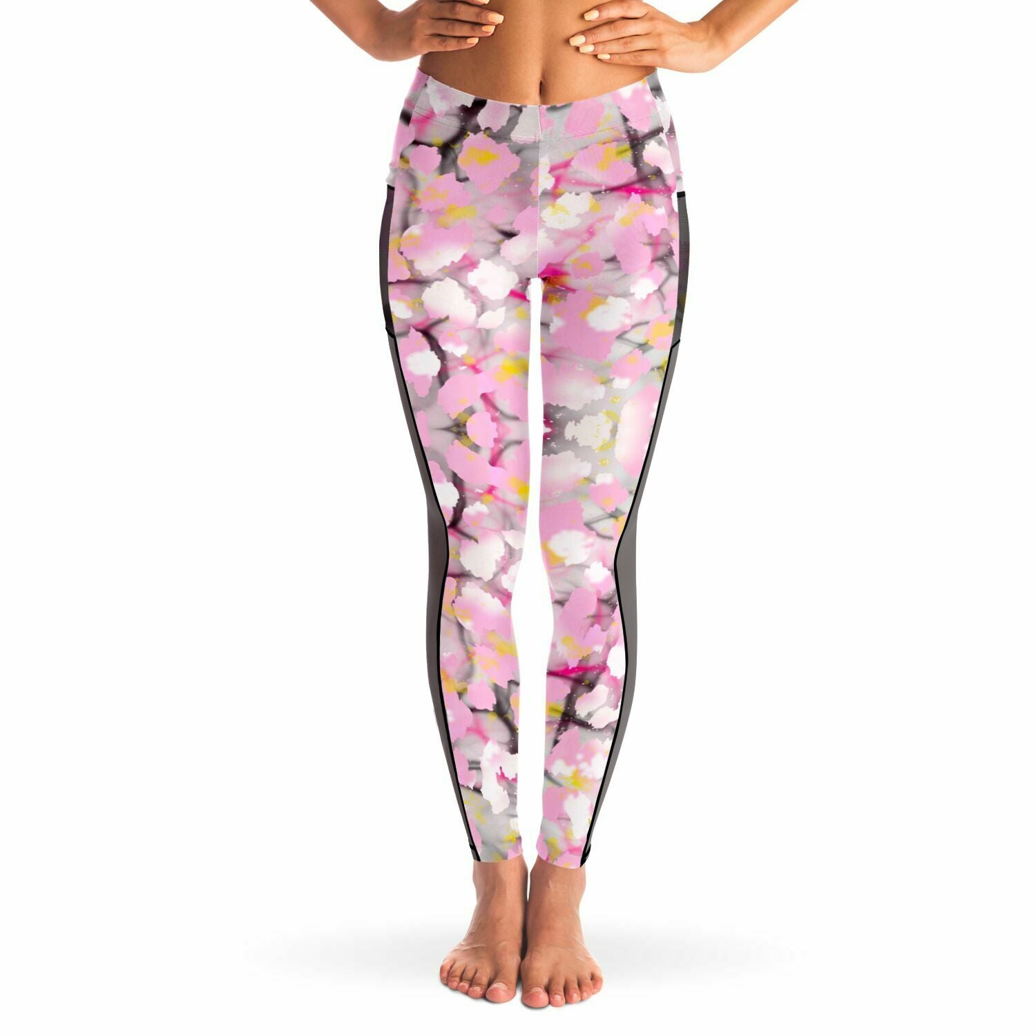 Baby Pink Leopard Plus Mesh Panel Side Pockets Leggings (FWS)