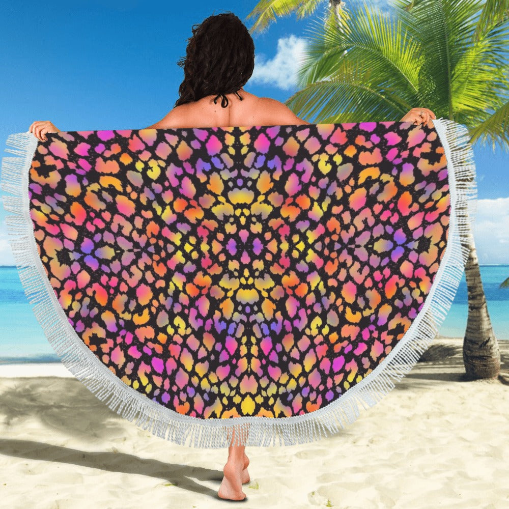 Black Pinky Leopard Circular Beach Shawl / Blanket (FWS)