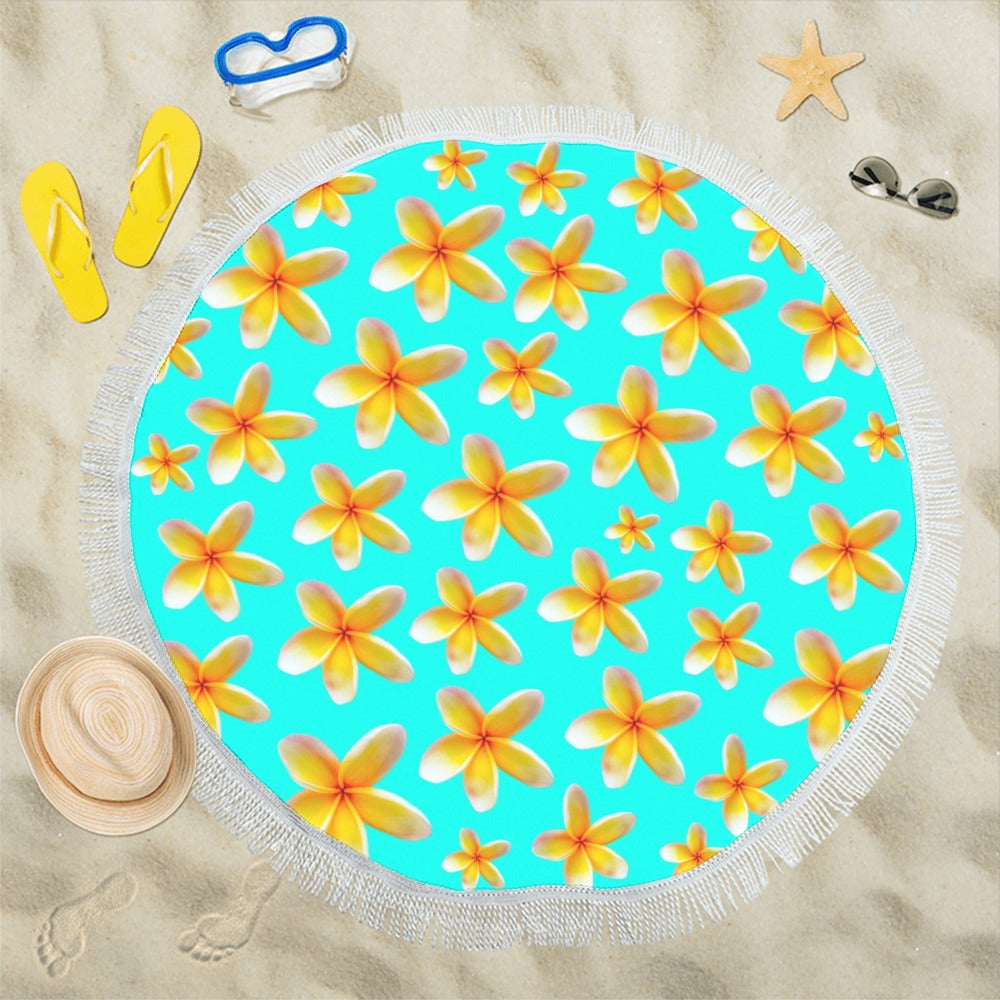 Yellow Frangipanis Aqua Beach Shawl / Blanket (FWS)