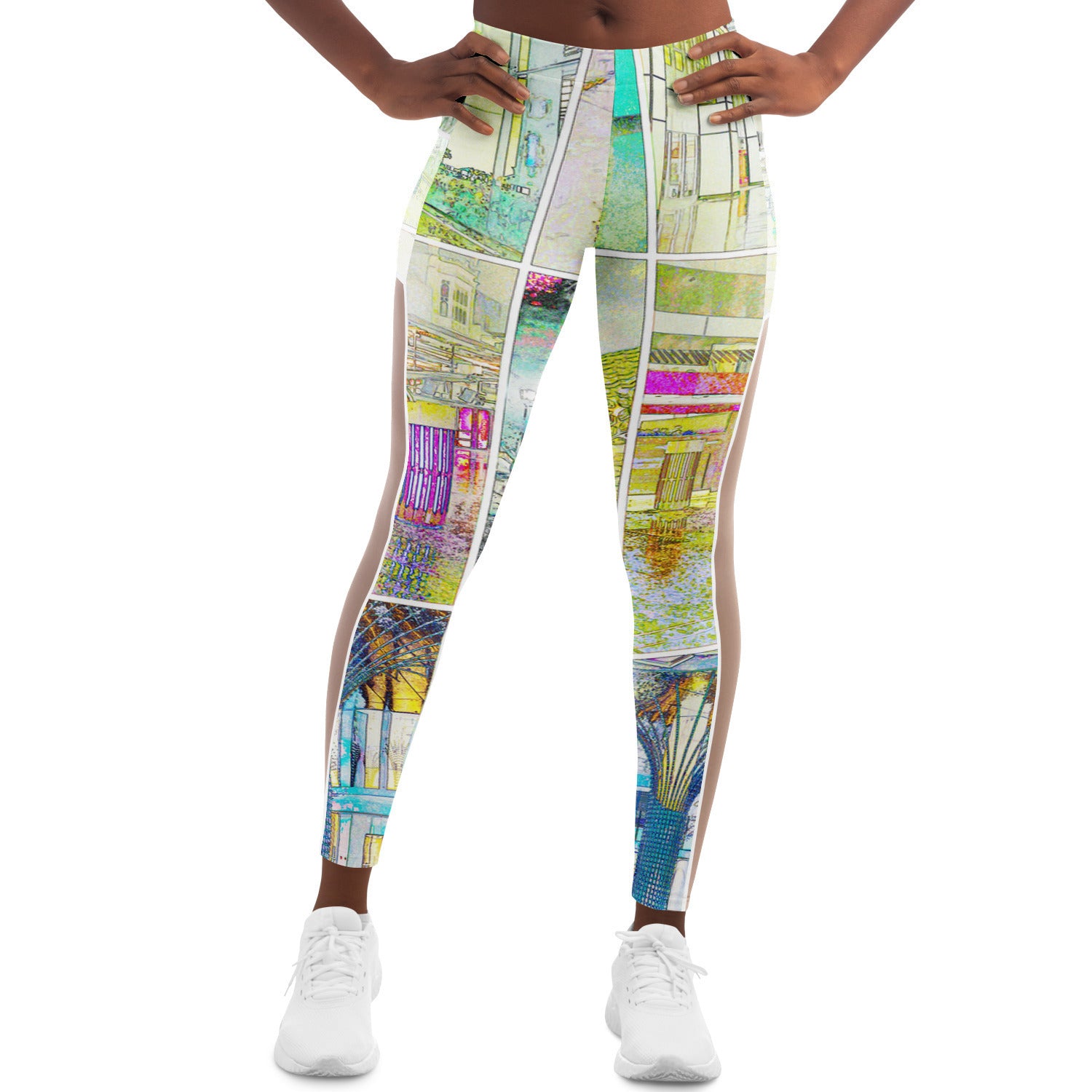 City Watercolour Mesh Panel Side Pockets Leggings (FWS)