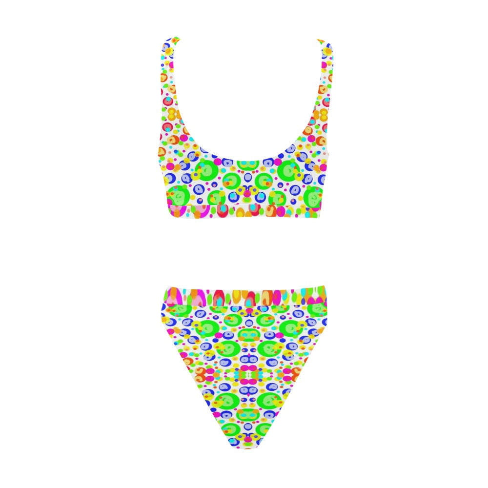 Colour Bubbles Sport Top & High-Waisted Bikini Swimsuit up to 5 XL (FWS)