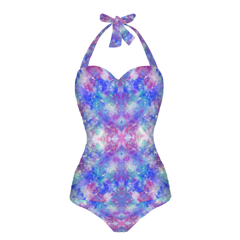 Blue Pink Aqua Halter Neck Swimsuit (FWS)