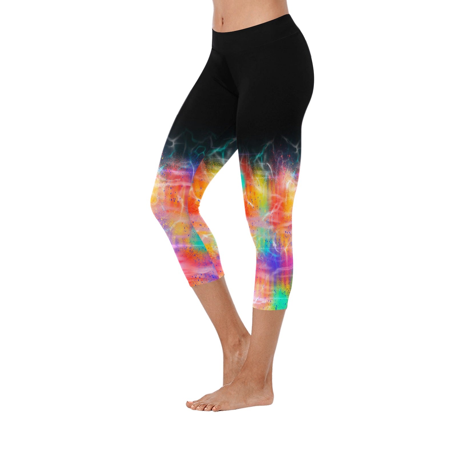 Multi With Black Capri Leggings up to 5 XL