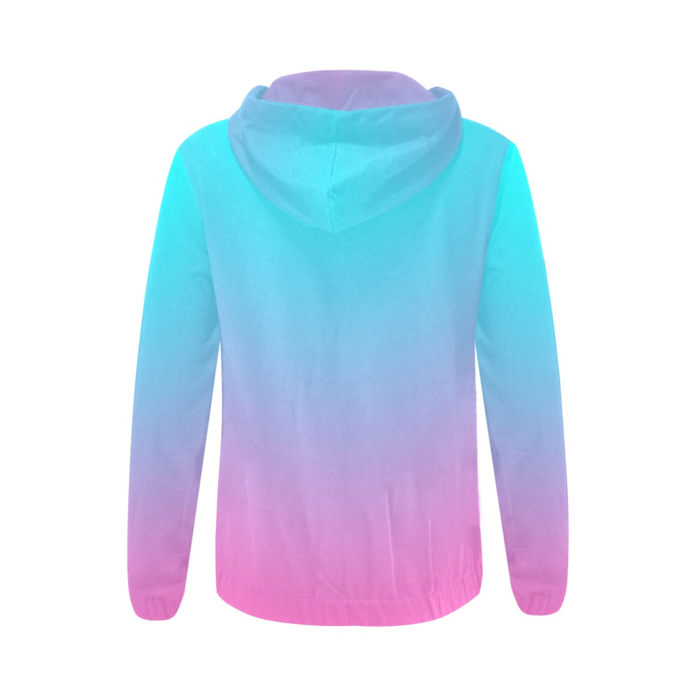 Ombre Aqua Pink Full Zip Hoodie up to 2 XL